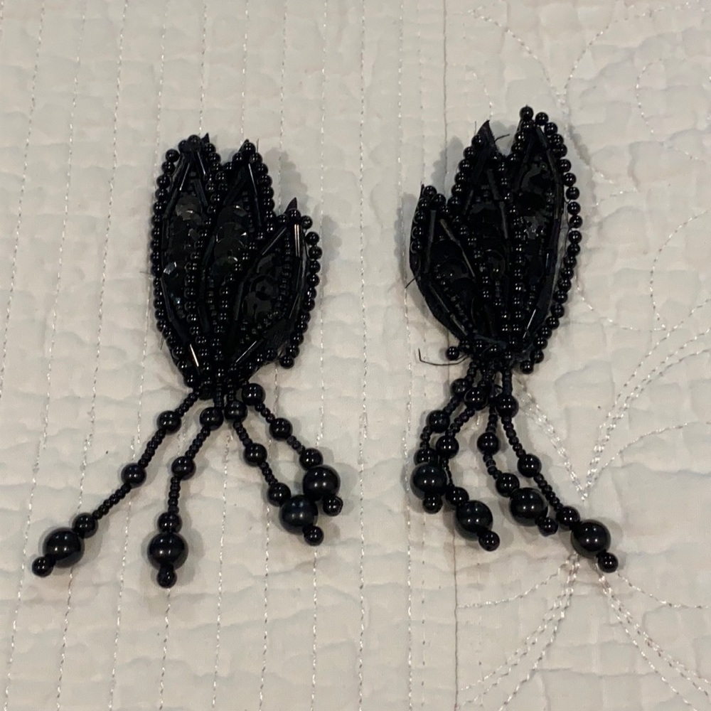 Vintage black fabric and beaded earrings